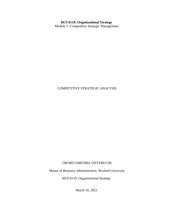 Worksheet - Competitive Strategic Analysis