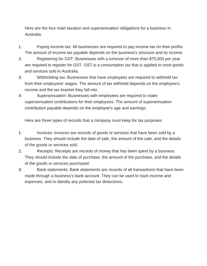Business Taxation and Superannuation Obligations - Australia