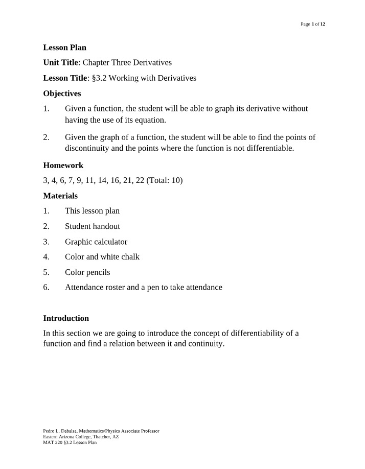 Working with Derivatives - Section 3.2