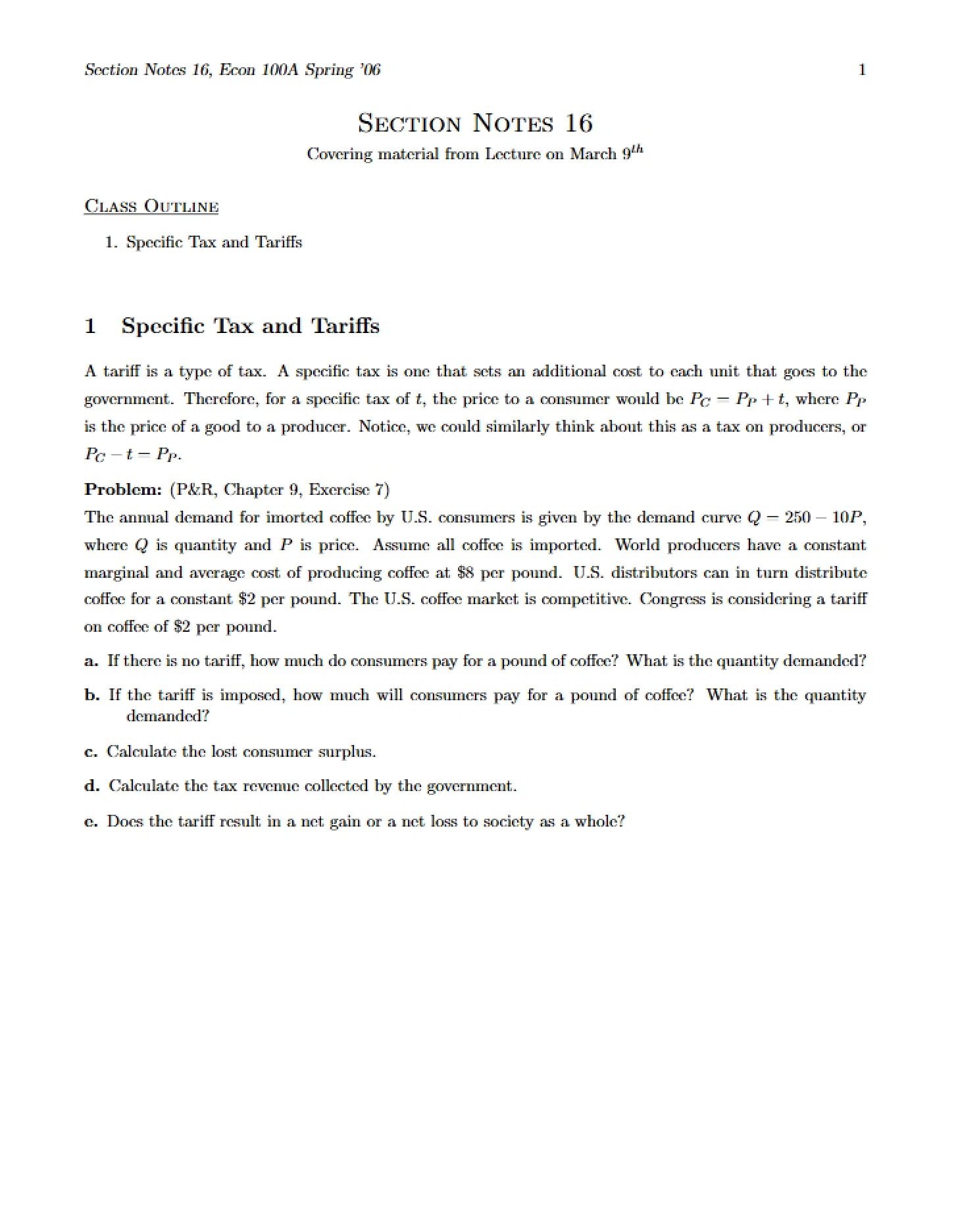 Notes for Section Sixteen
