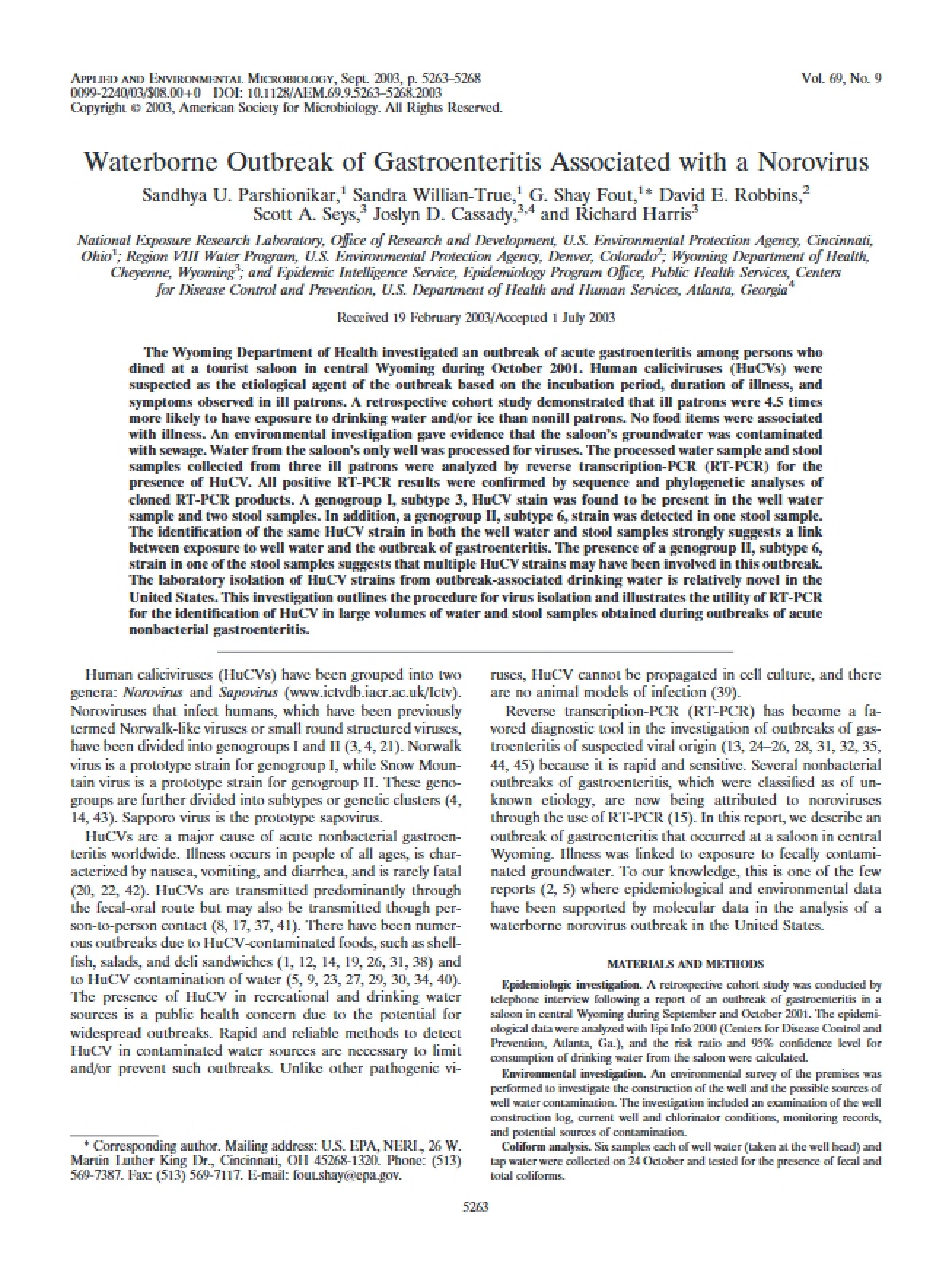 Norovirus-Associated Waterborne Gastroenteritis Outbreak