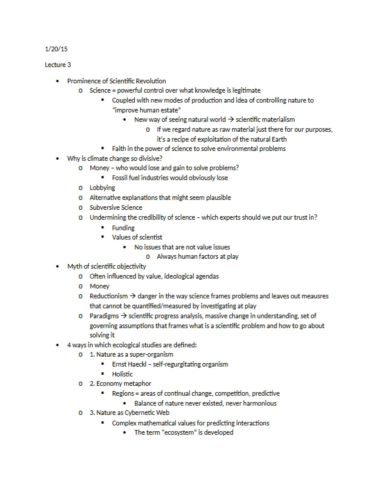 Third Lecture Notes on Environmental Ethics