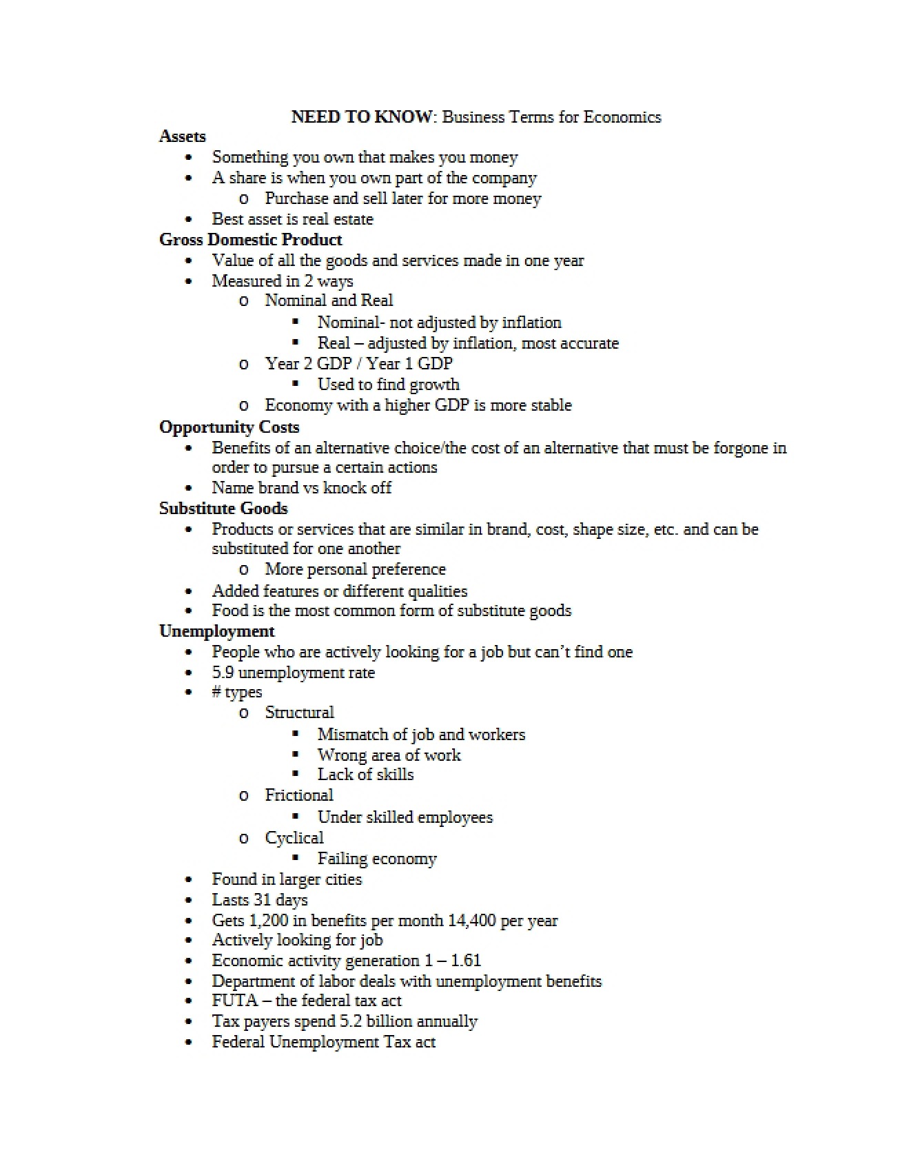 Economic Business Terminology