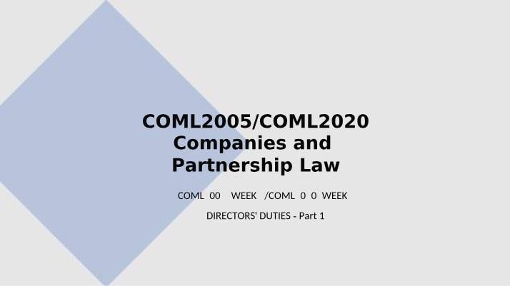Directors' Duties in Partnership and Companies