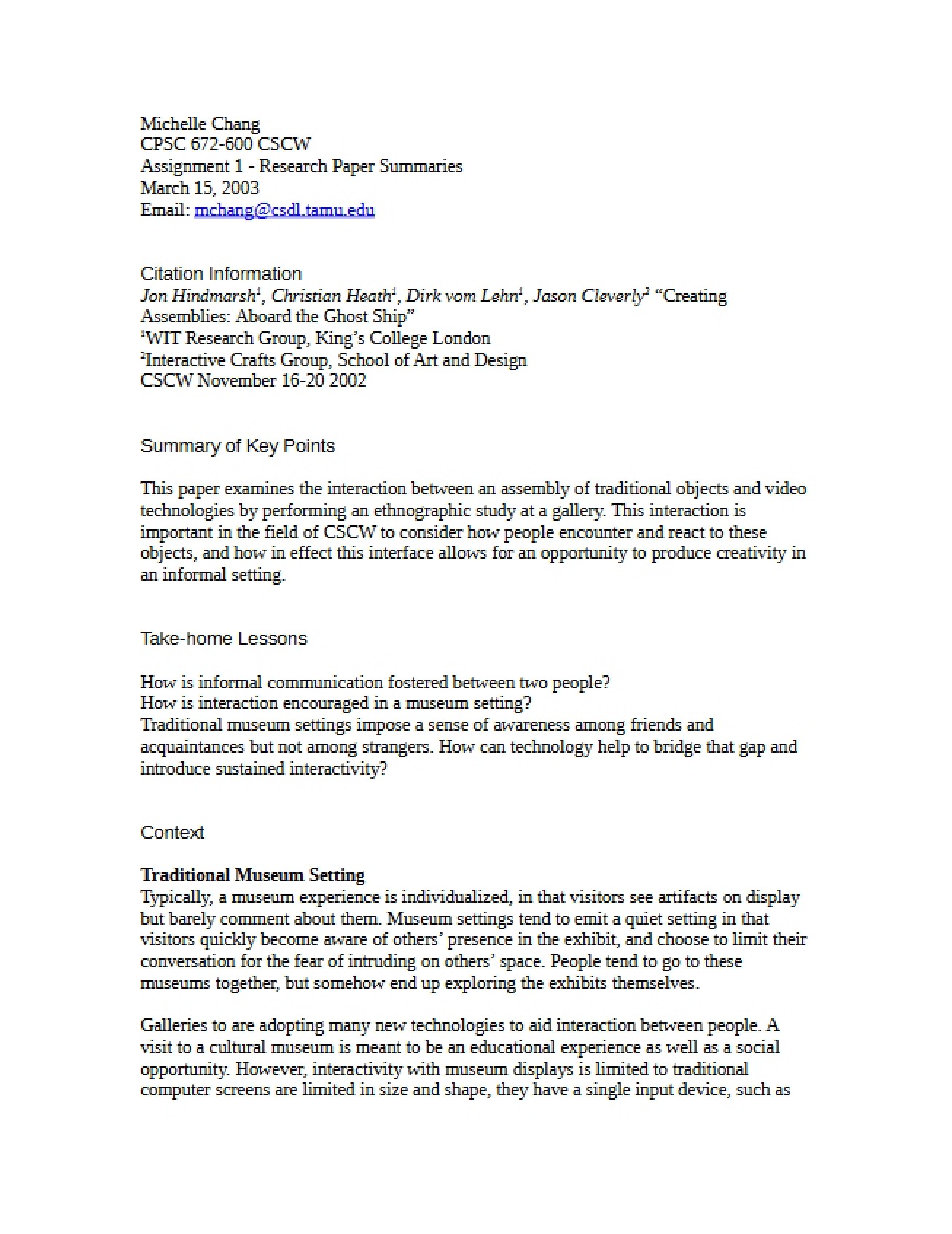 First Assignment, Part A for Computer-Supported Collaborative Work