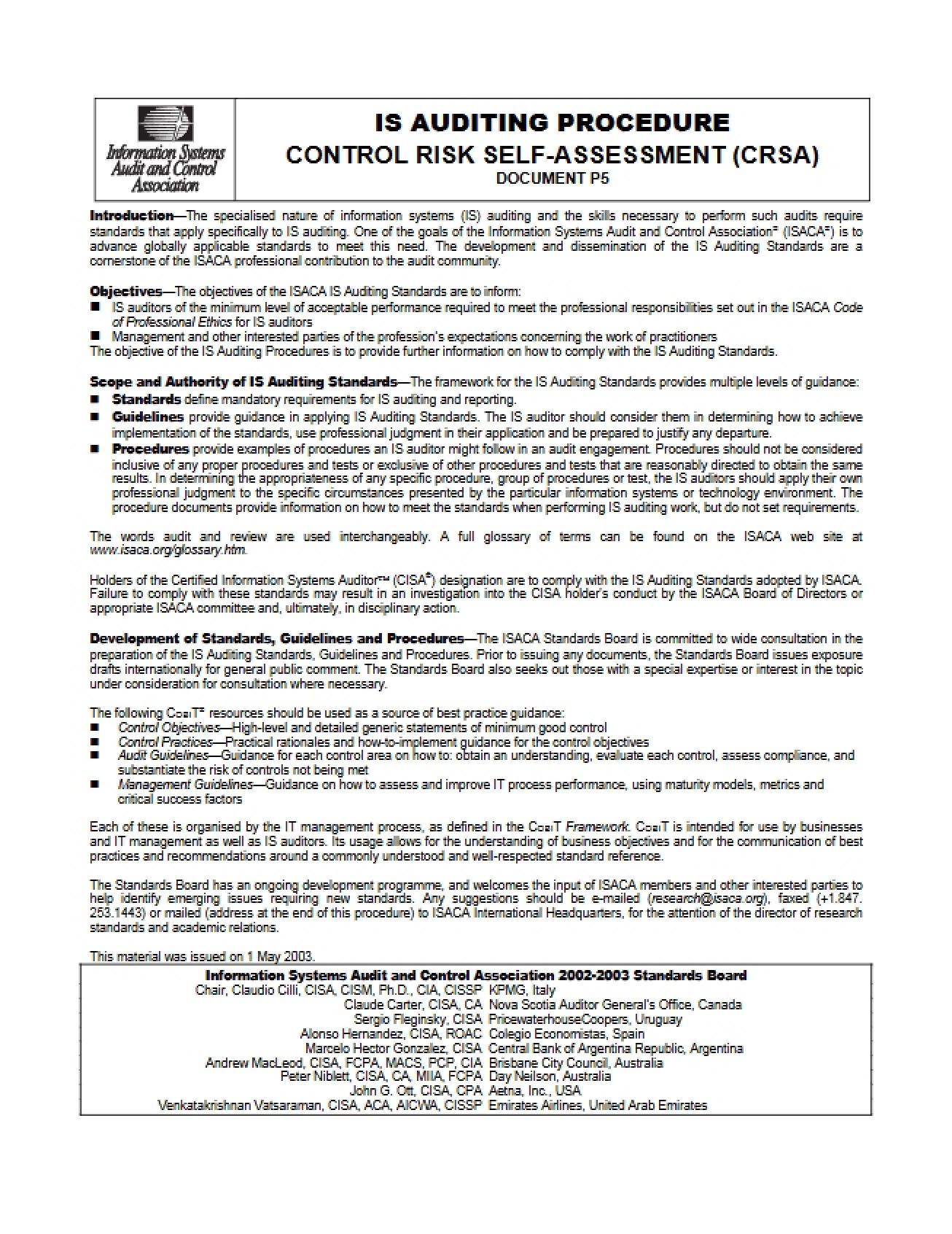 Self-Assessment of Control Risk