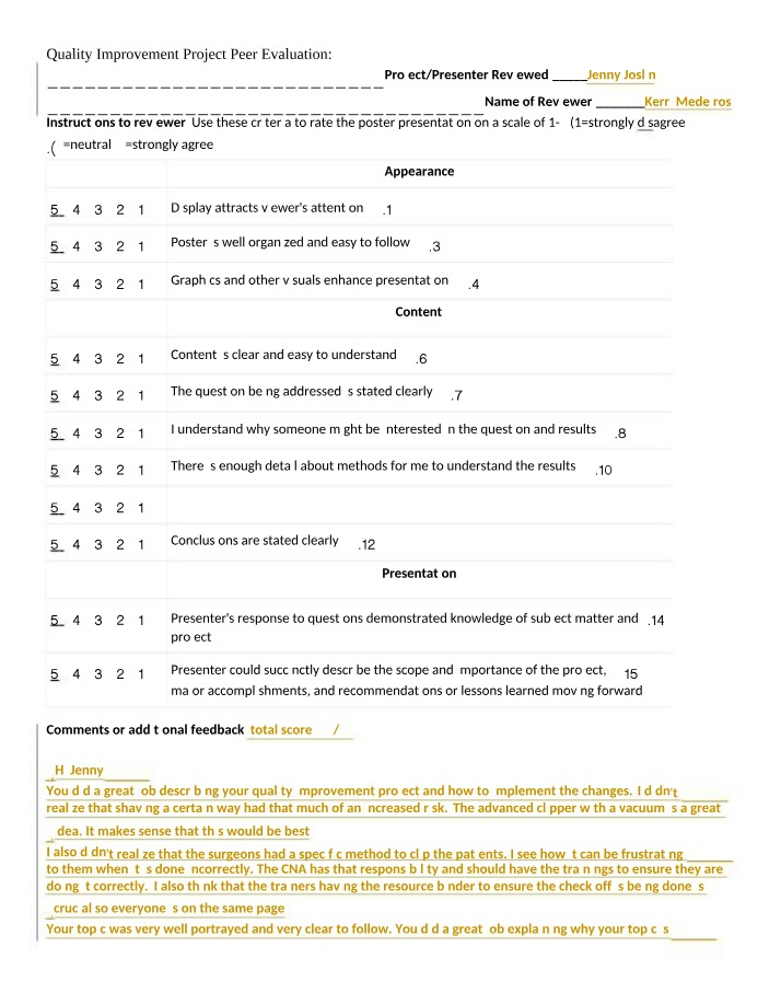 Peer Evaluation for Quality Improvement Project