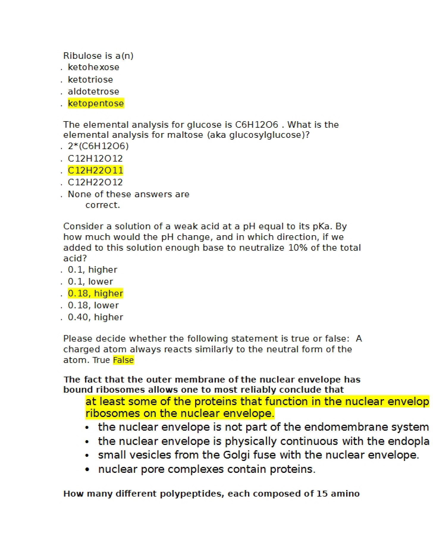 BISC 220 Quiz Questions - 3 Pages