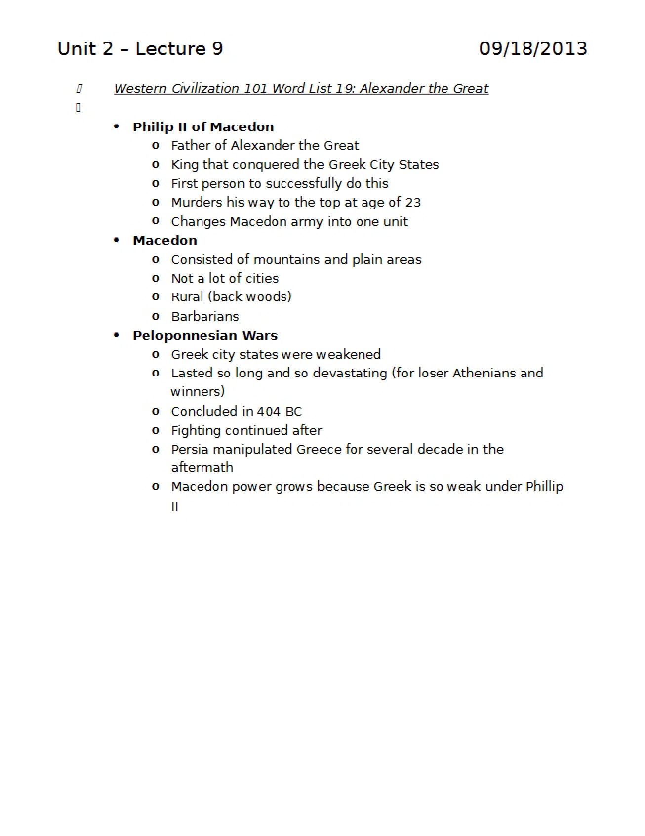 Ninth Lecture of the Second Unit in a Western Civilization to 1500 Course