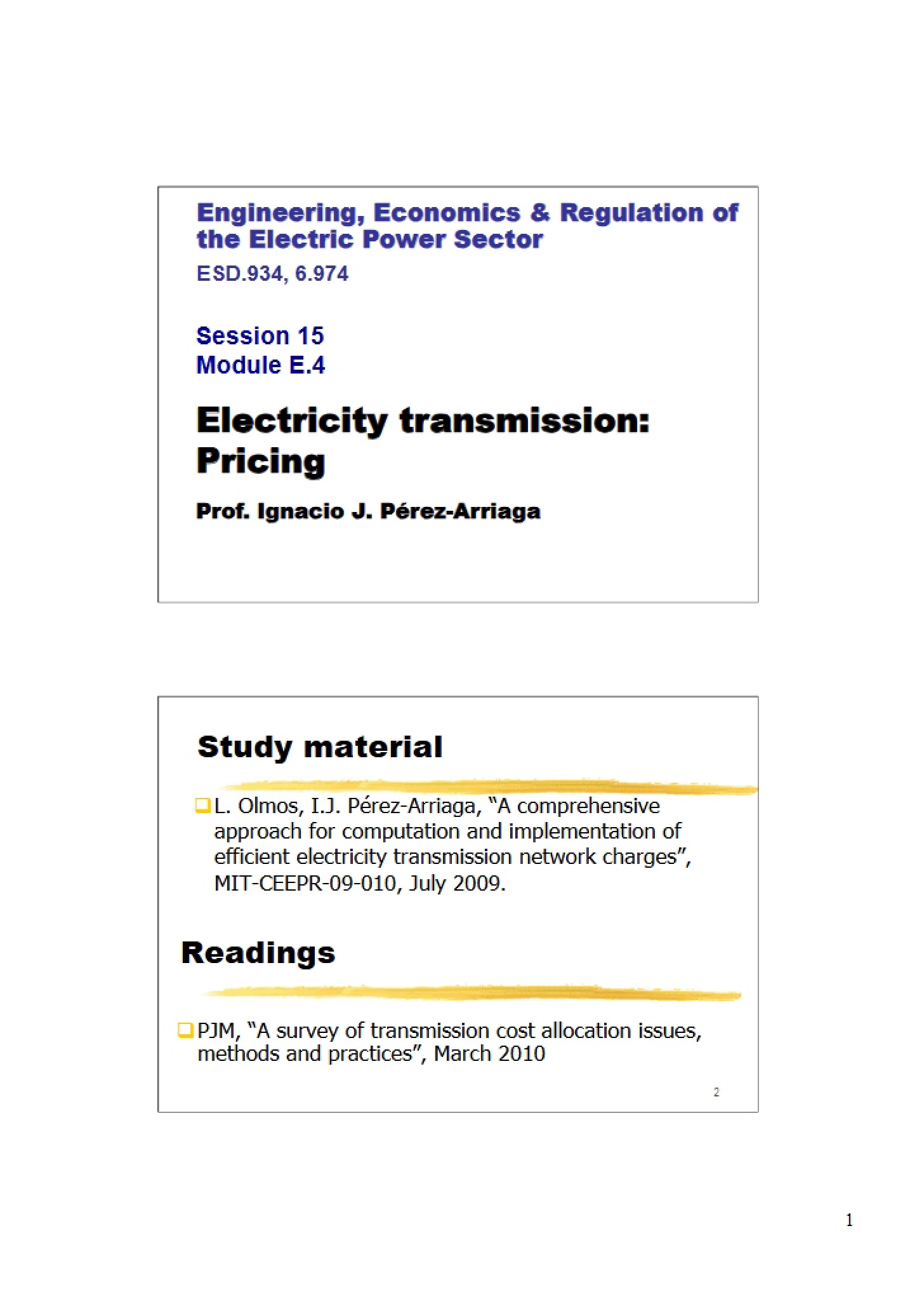 Pricing of Electricity Transmission