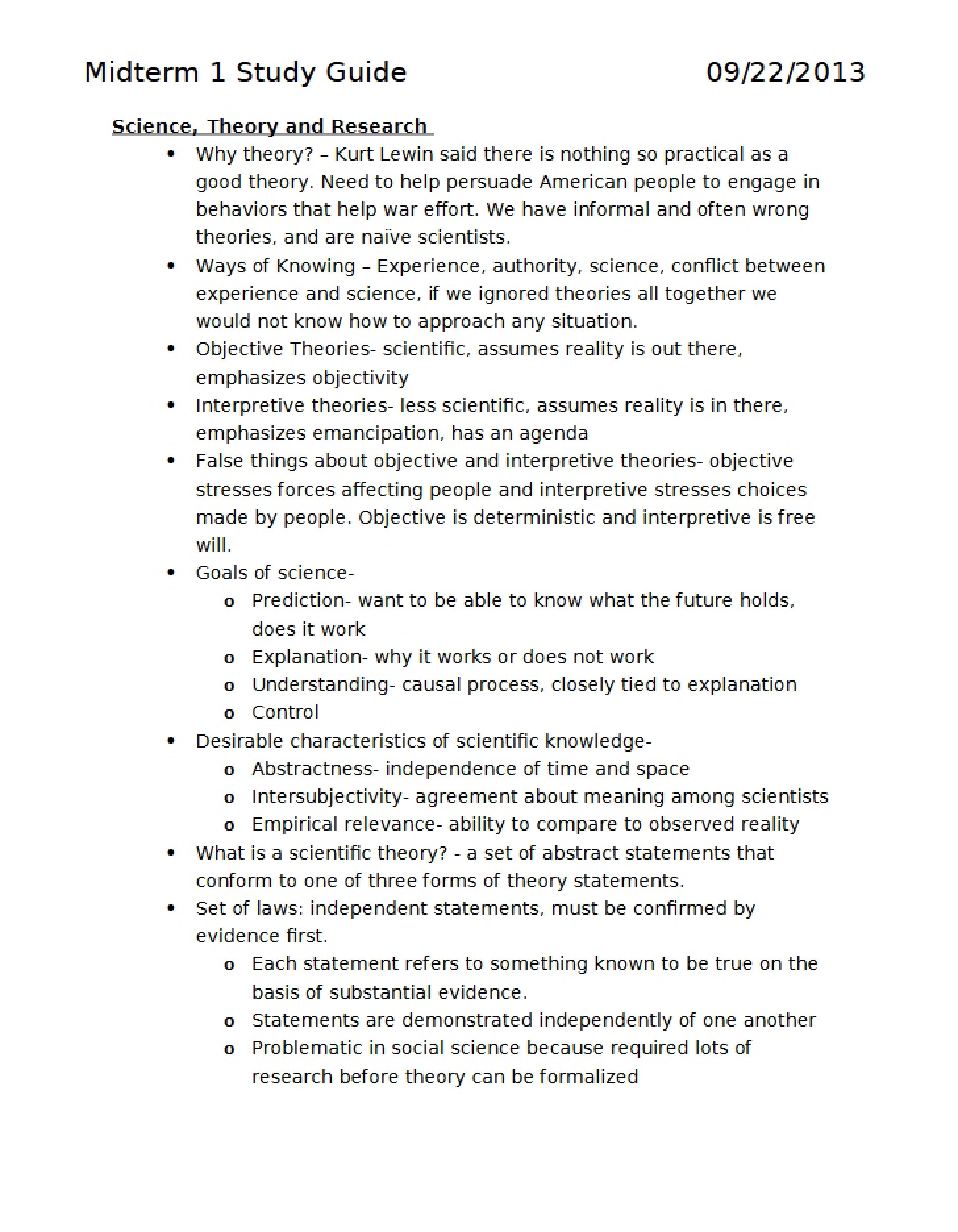 Guide for Midterm One Study