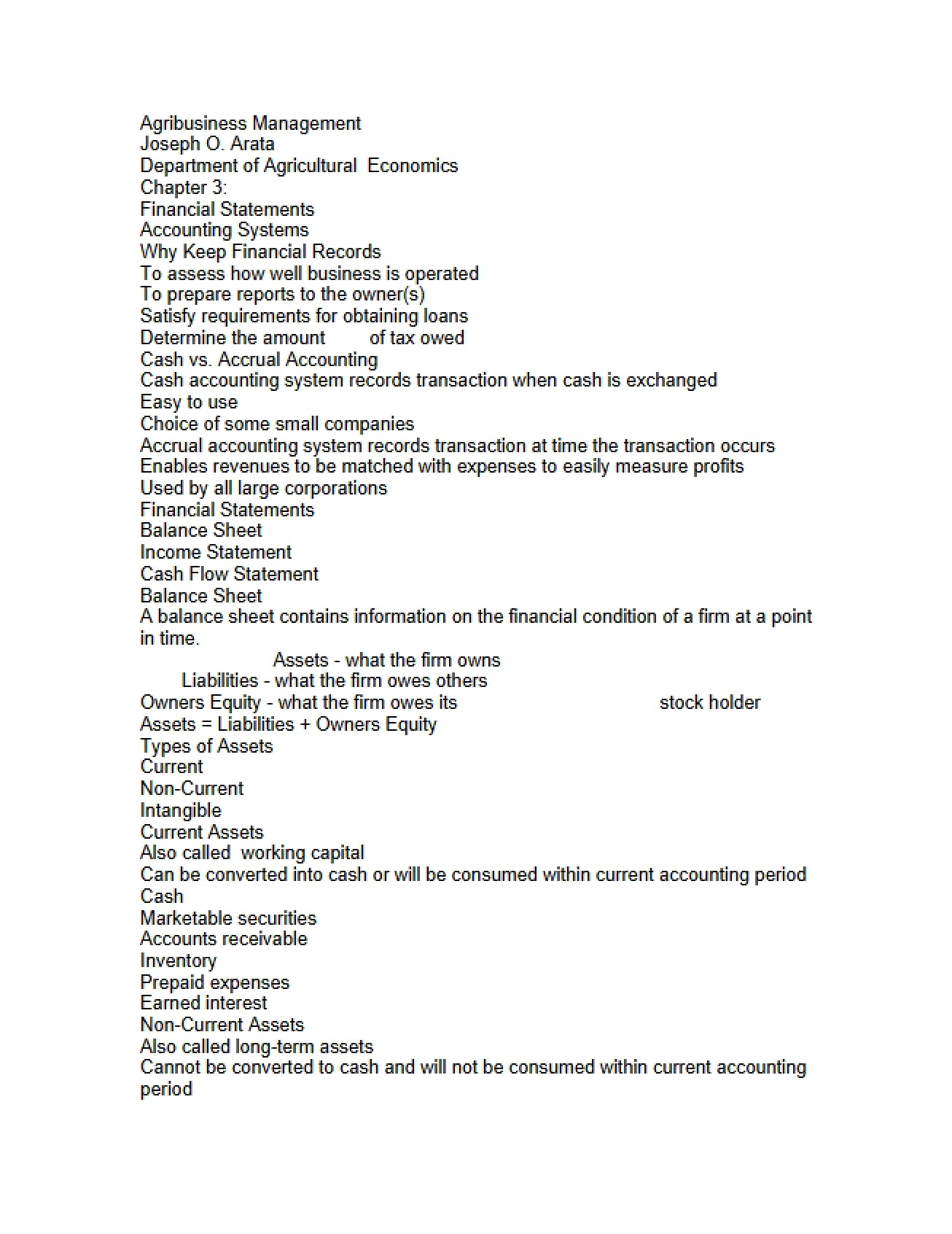 Set of Study Notes for Food and Agribusiness Management