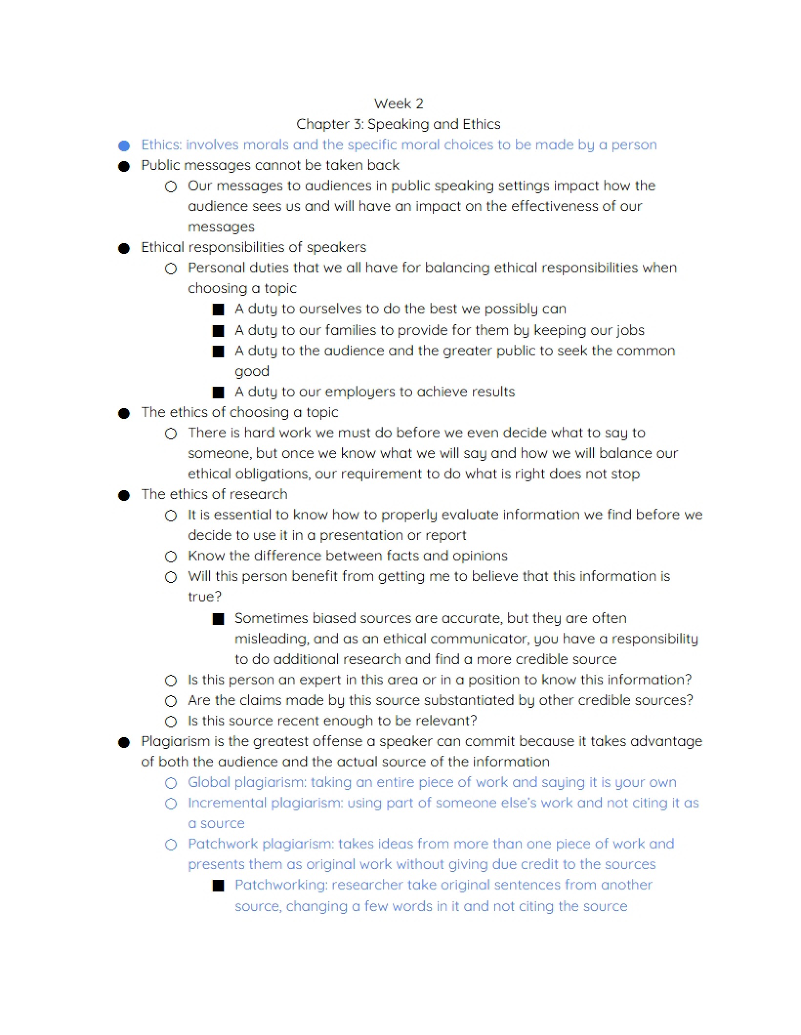 Ethics and Speaking Chapter Three