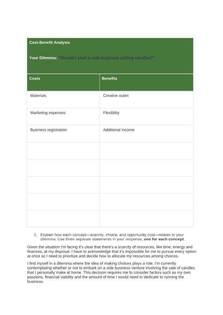 Cost Benefit Analysis for Candle Business Decision