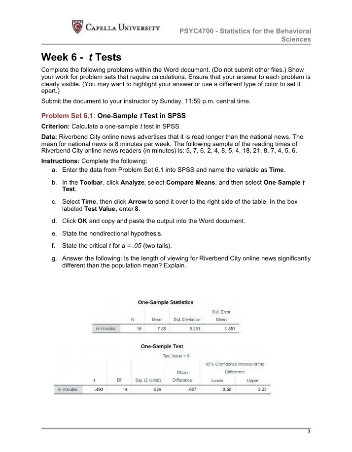 Week 6 Statistics - t Tests and Confidence
