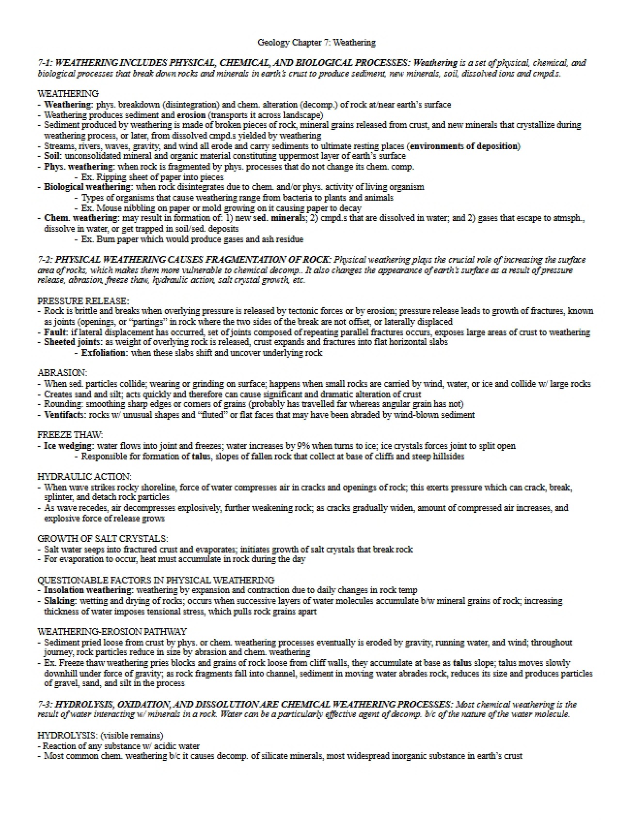 Weathering Processes (Chapter 7)