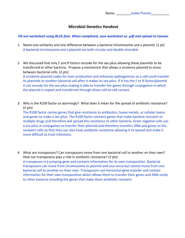 Handout on Microbial Genetics