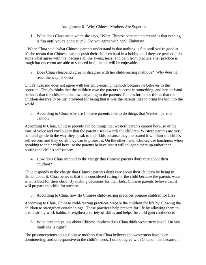 Why Chinese Mothers Are Superior - Assignment 6