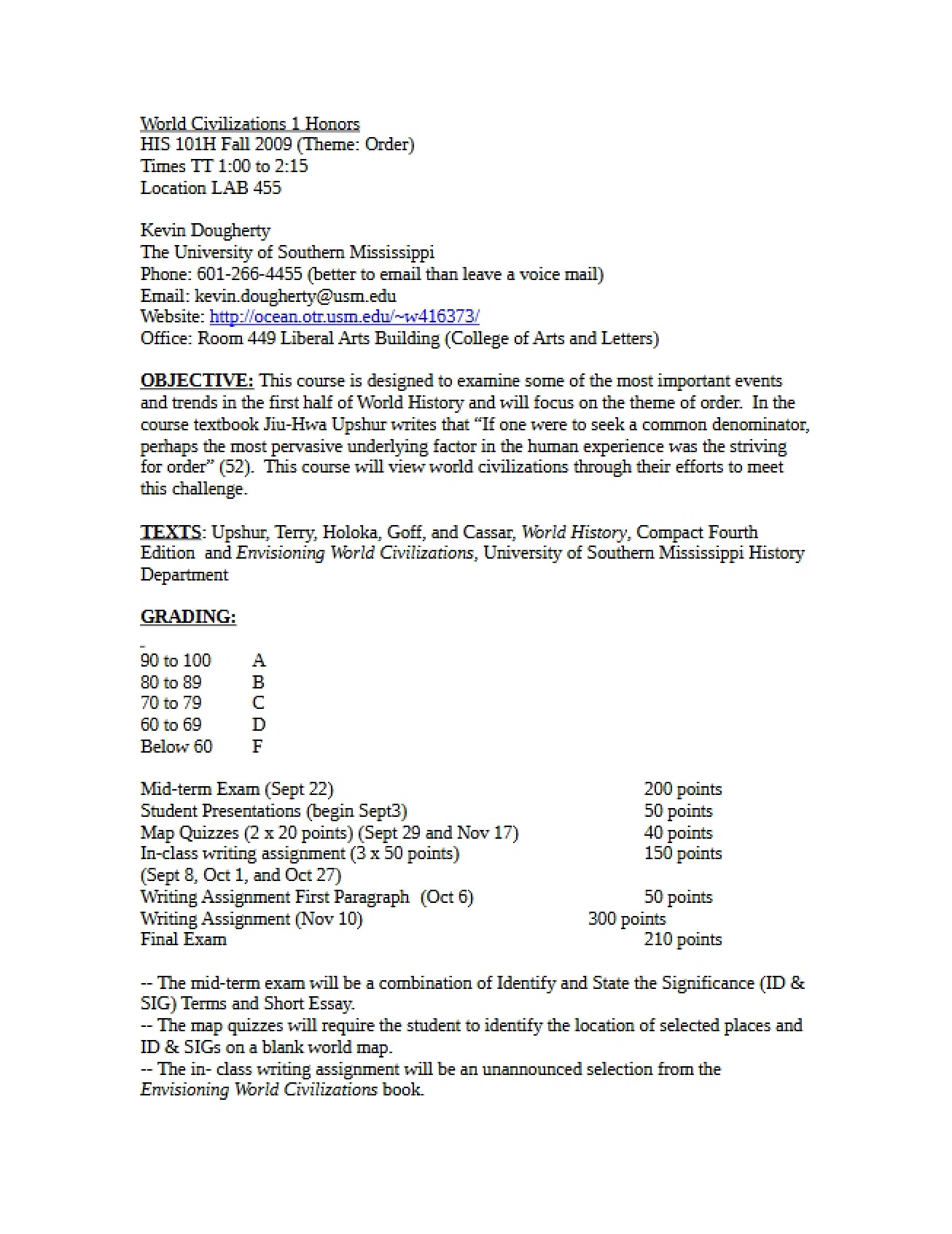 Syllabus for World Civilization I