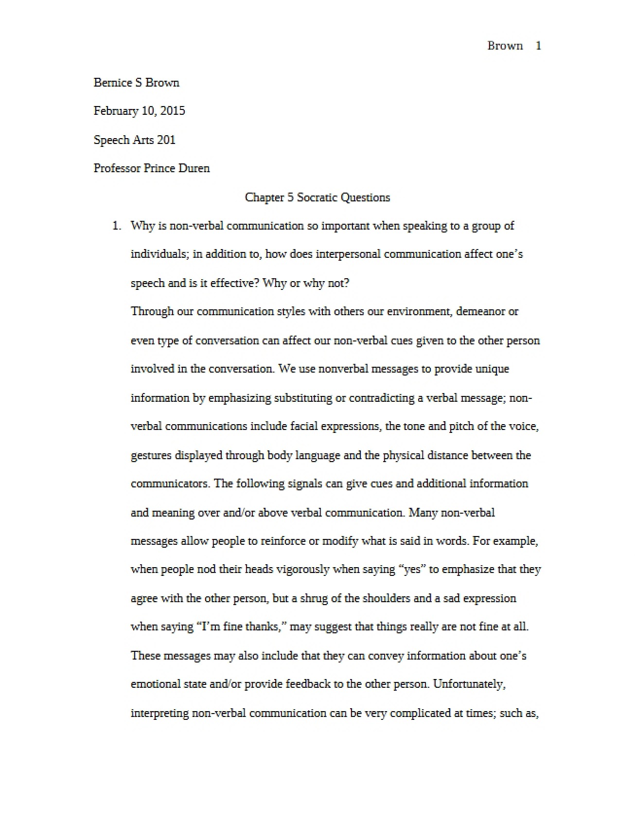 Socratic Questions for the Fifth Chapter of a Communication Course