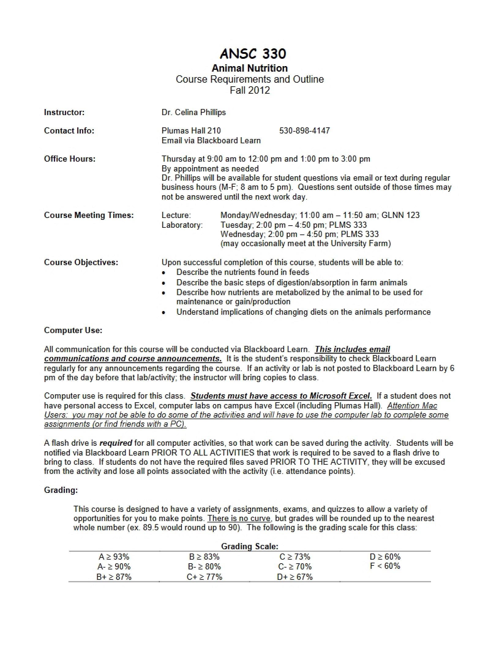 Animal Nutrition Syllabus