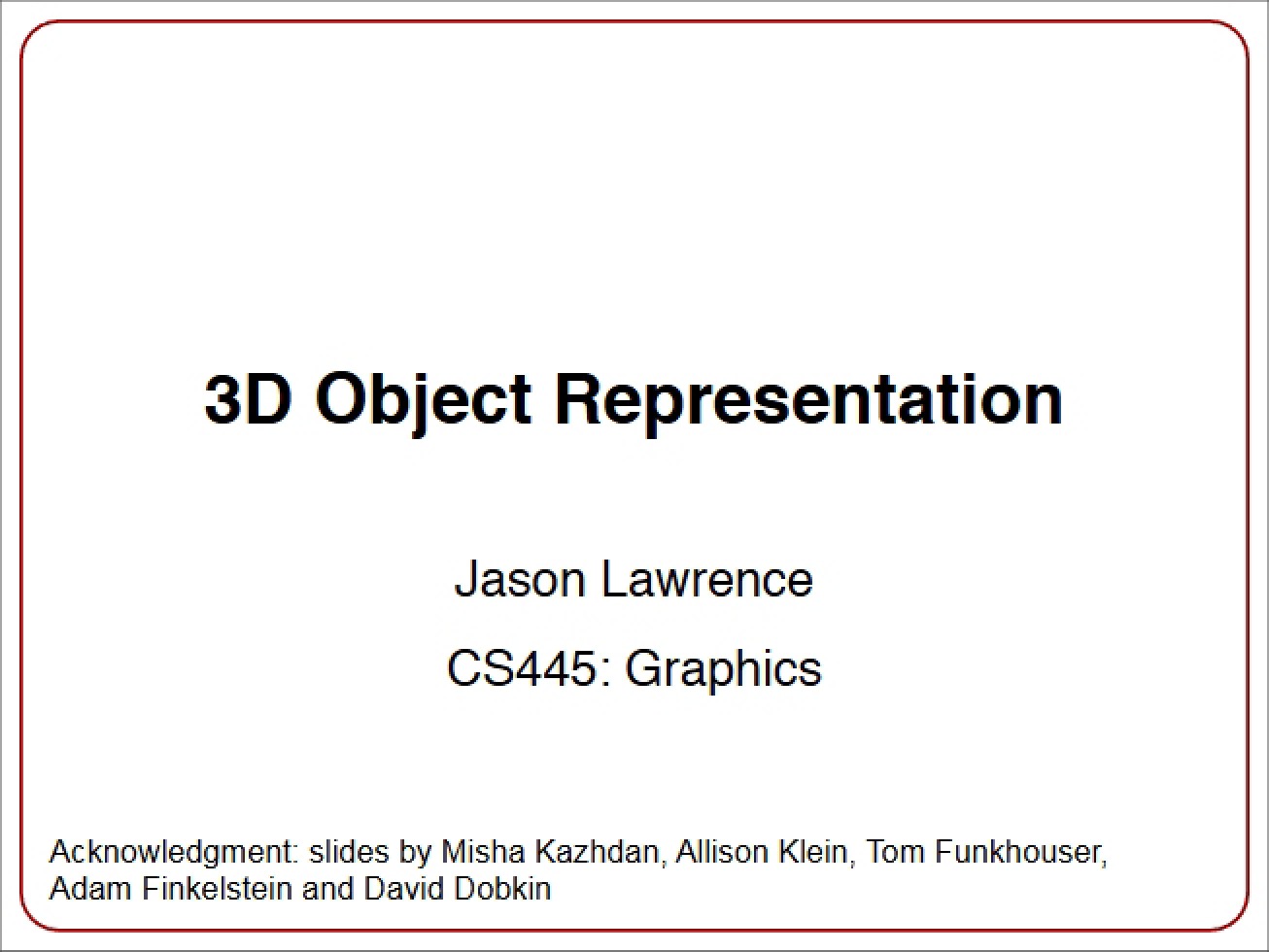 Representation of 3D Objects