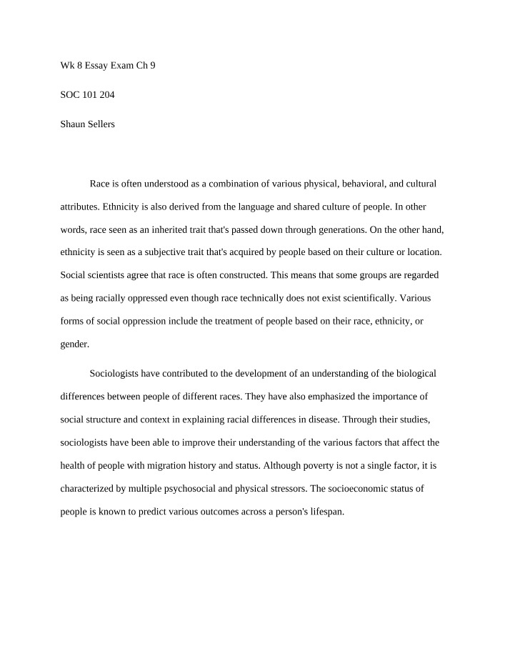 Week 8 - Chapter 9 Essay Exam