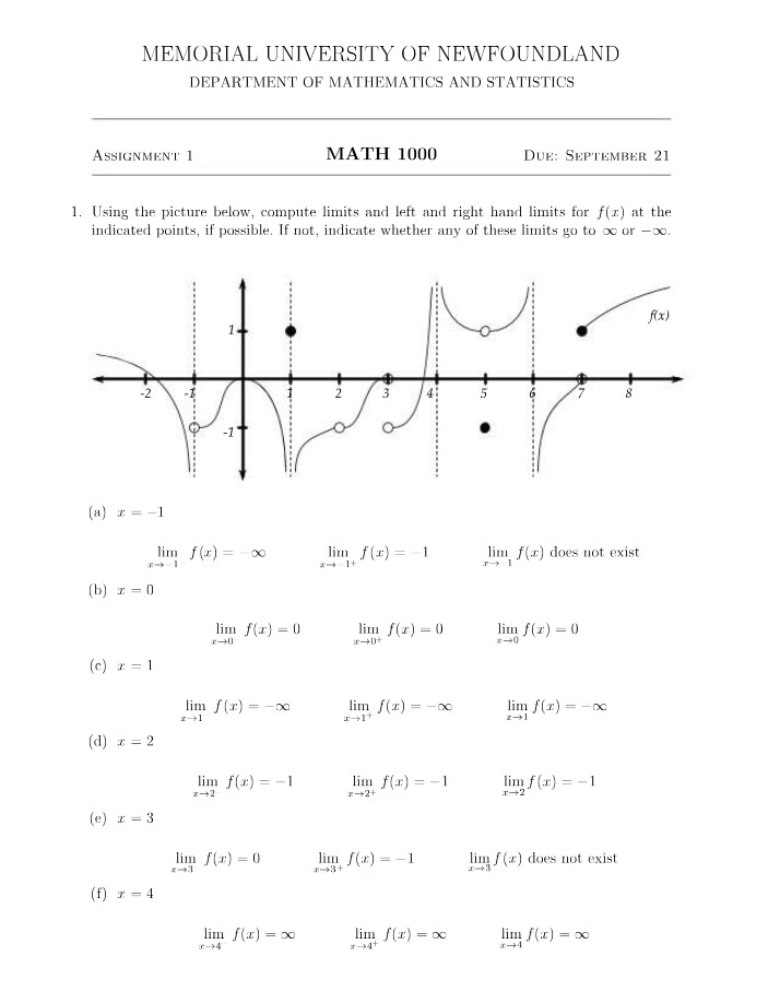 Calculus I Assignment 1 Solutions