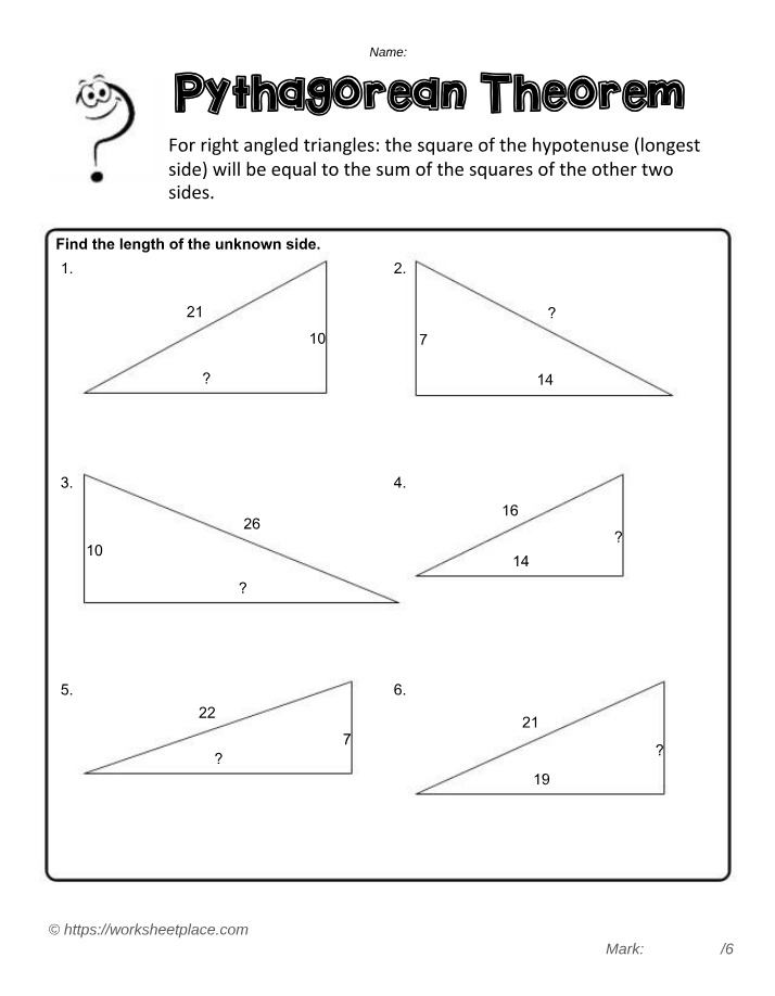 Worksheet - Pythagorean Theorem with Solutions