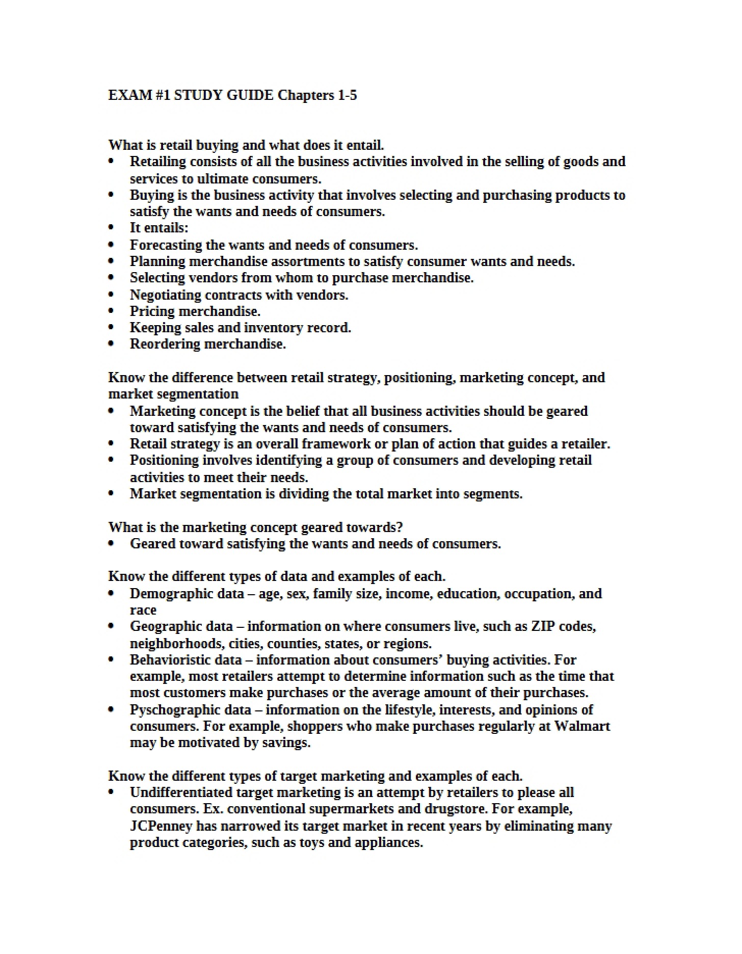 Study Guide for First Exam