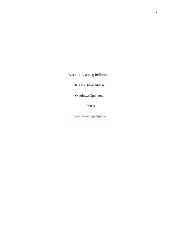 Learning Reflection for Week 11