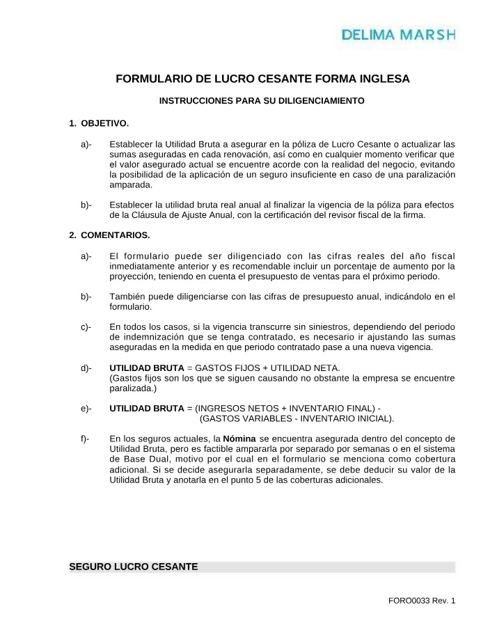 Formulario de Lucro Cesante - Instrucciones y Cálculo