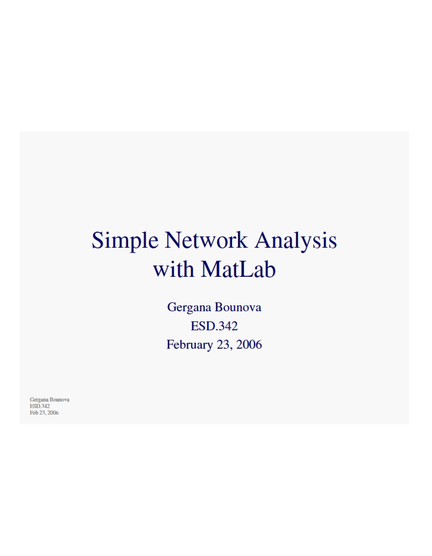 MatLab Simple Network Analysis