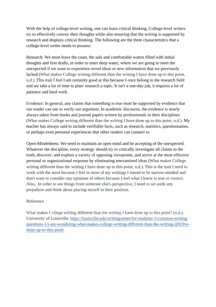 College-Level Writing - Developing Critical Thinking Skills