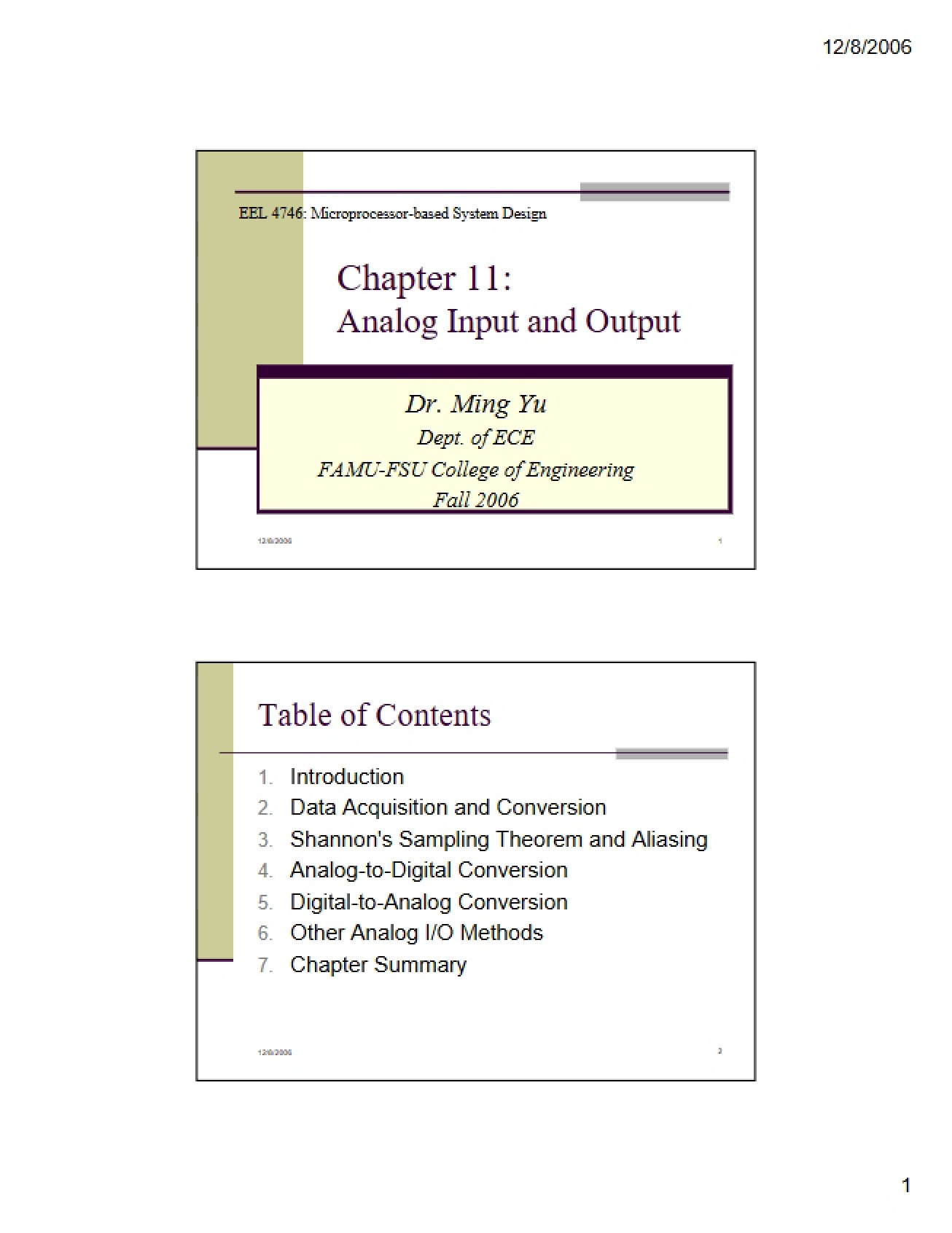 Lecture Materials for Microprocessor-Based Systems