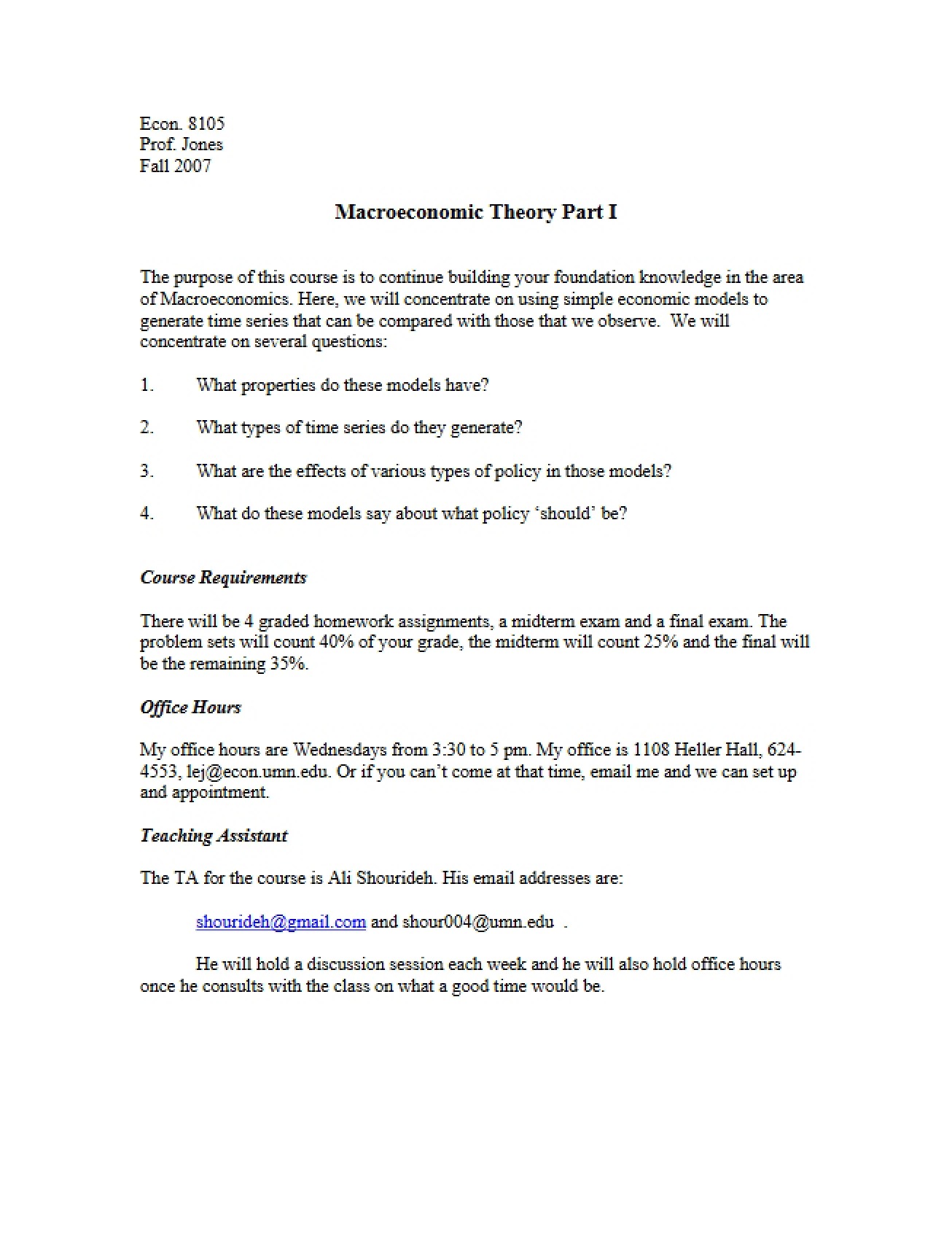 Syllabus for Macroeconomic Theory