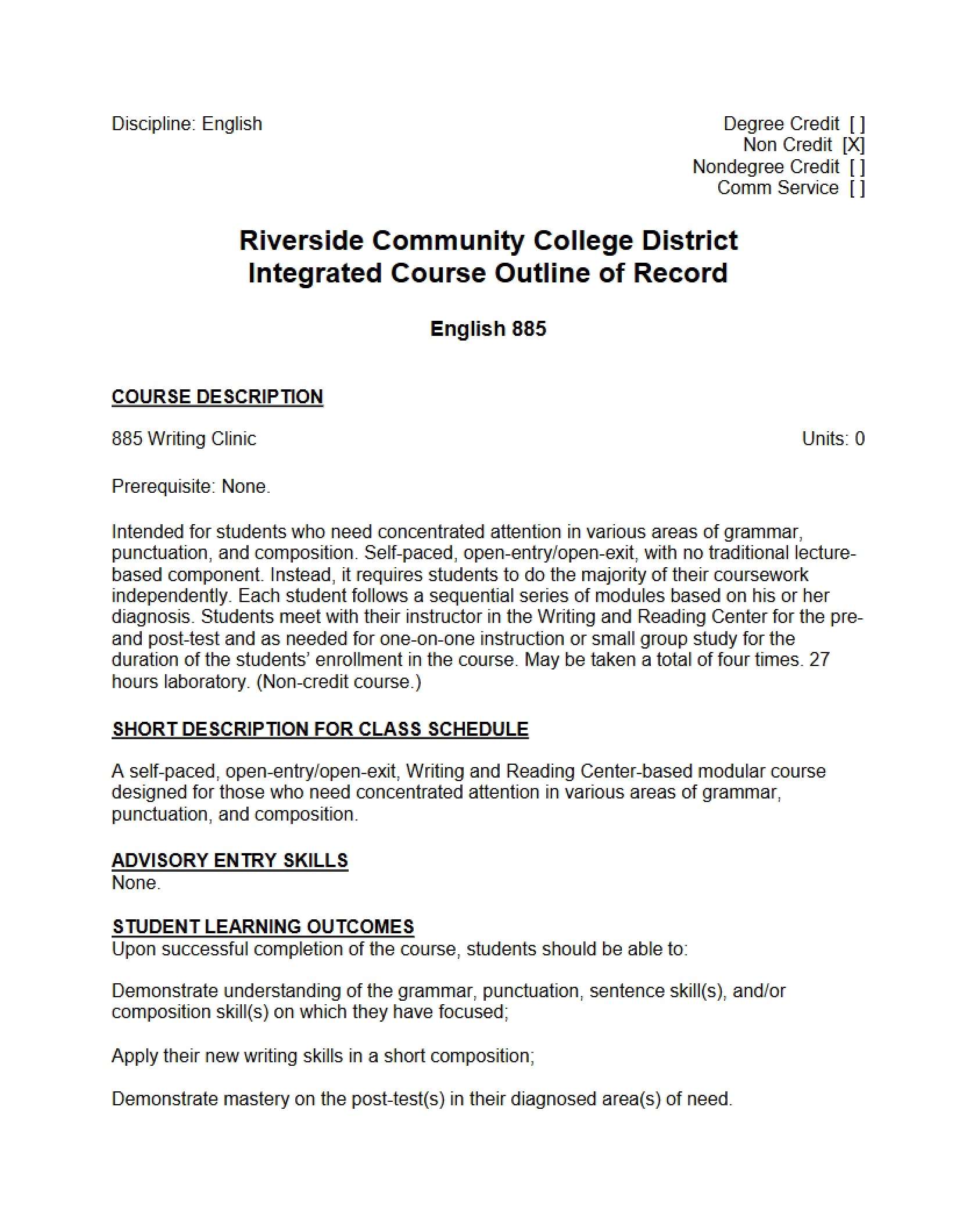 Writing Clinic Course Outline