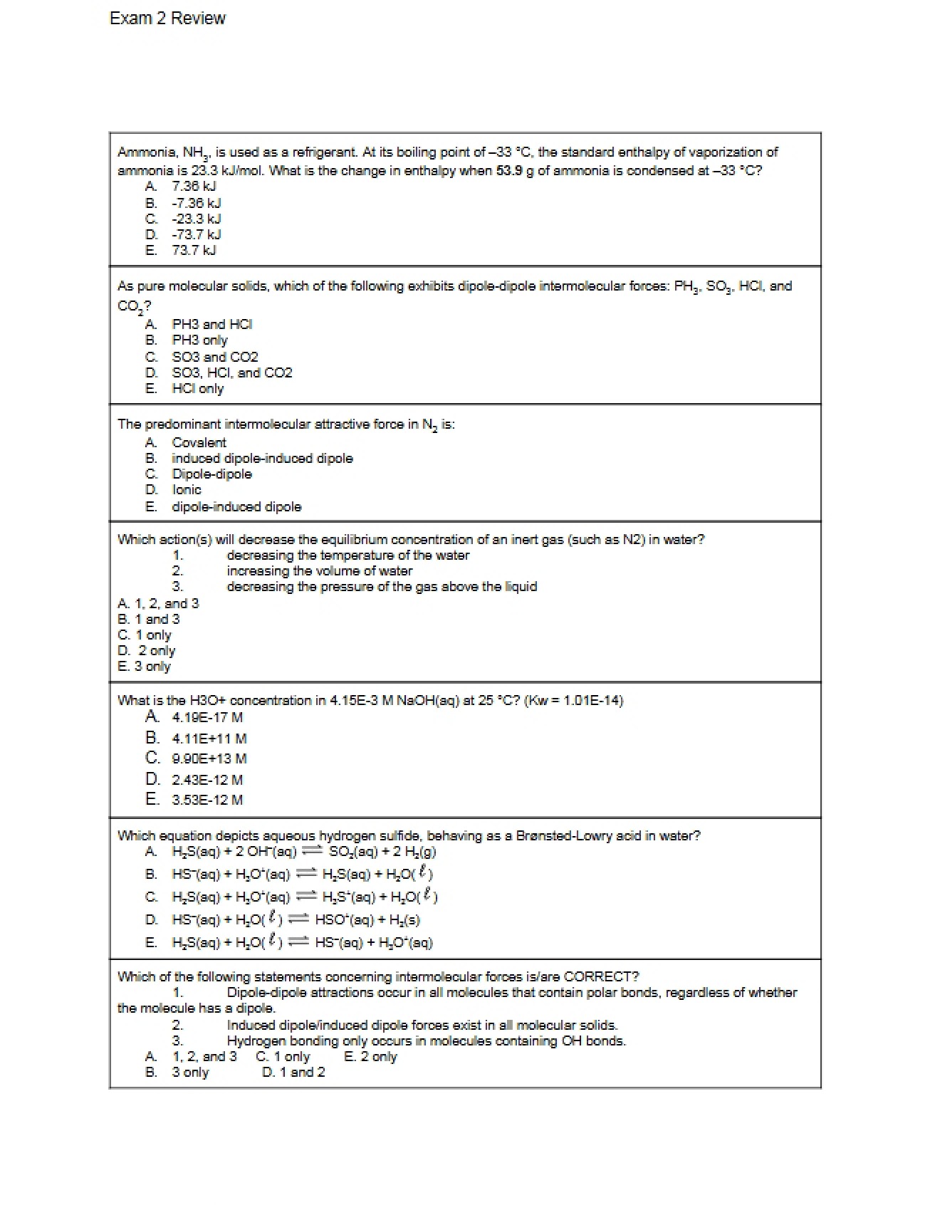 Review Materials Chem 112 Exam Two