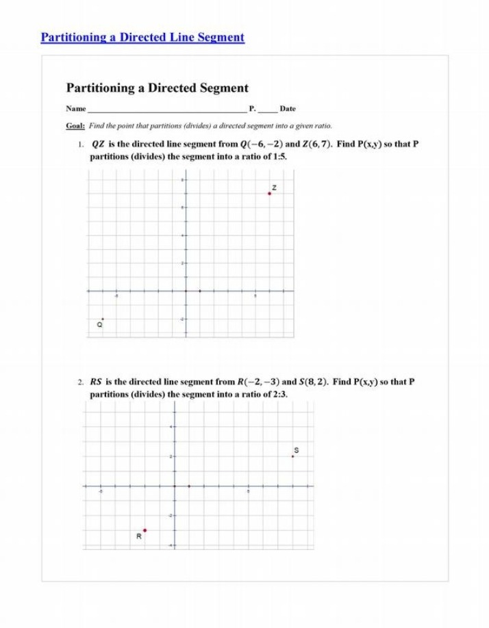 Exercises for Partitioning a Directed Line Segment