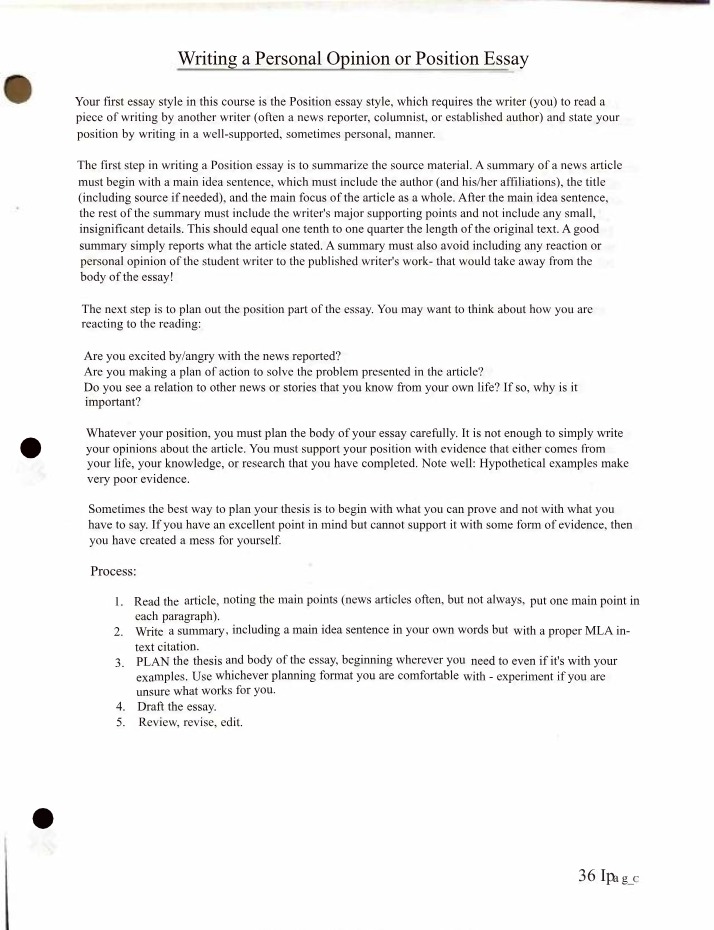 Writing a POSITION Essay