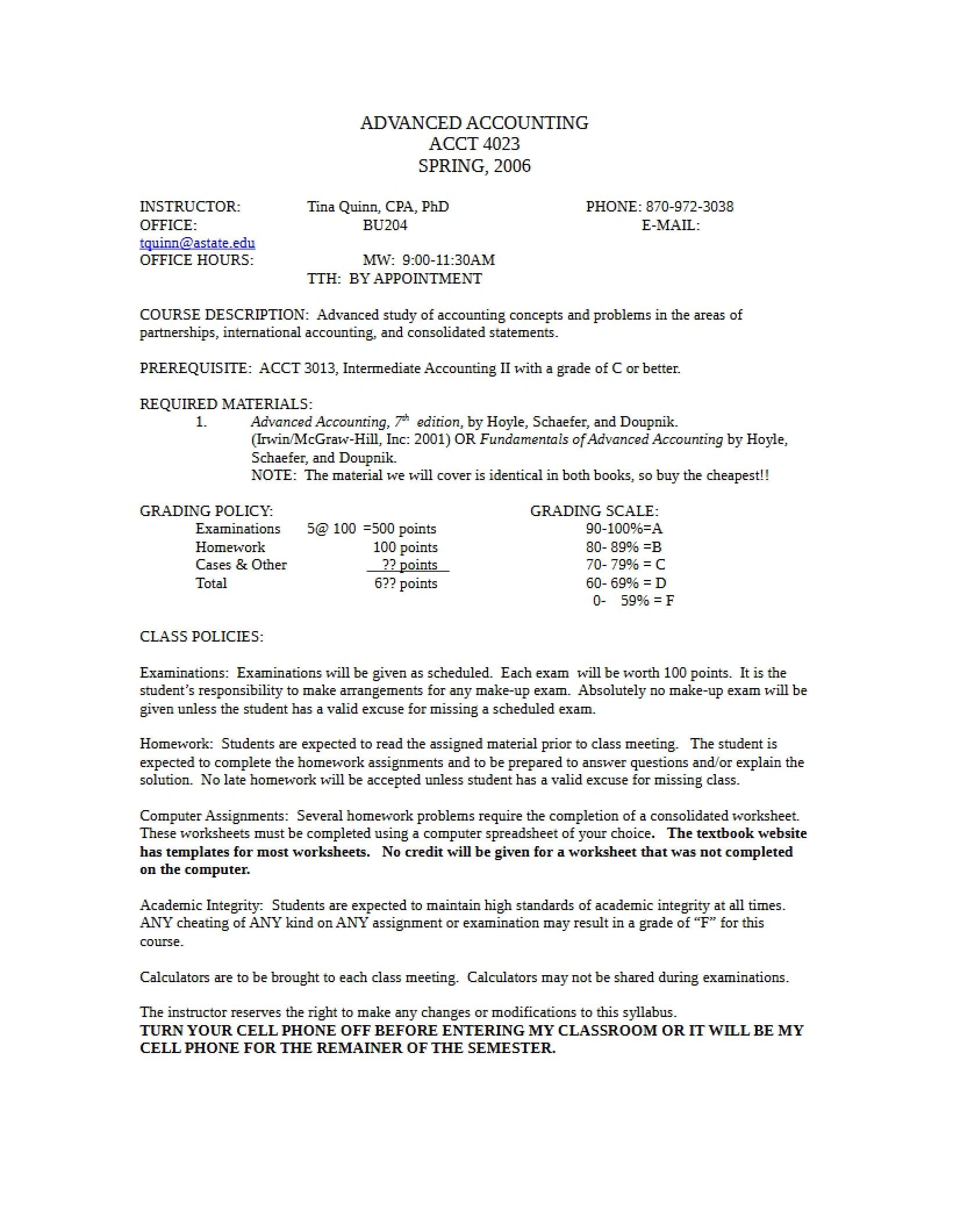 Syllabus Advanced Accounting and International Issues