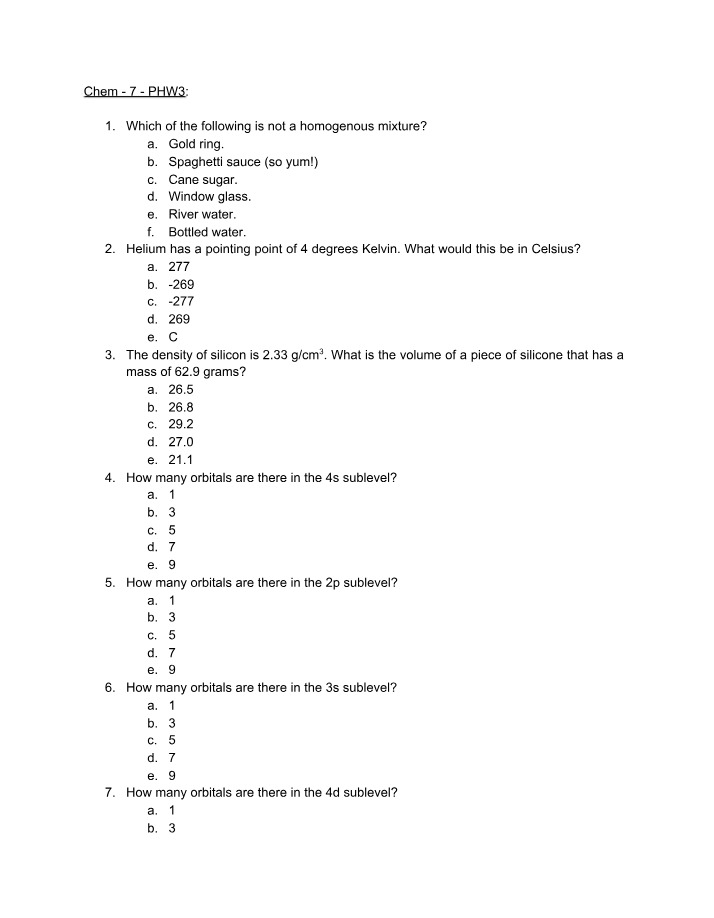 Homogenous Mixtures and Kelvin to Celsius Conversion - Chem 7