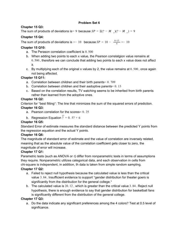 Problem Set 6 Solutions - Chapters 15-17