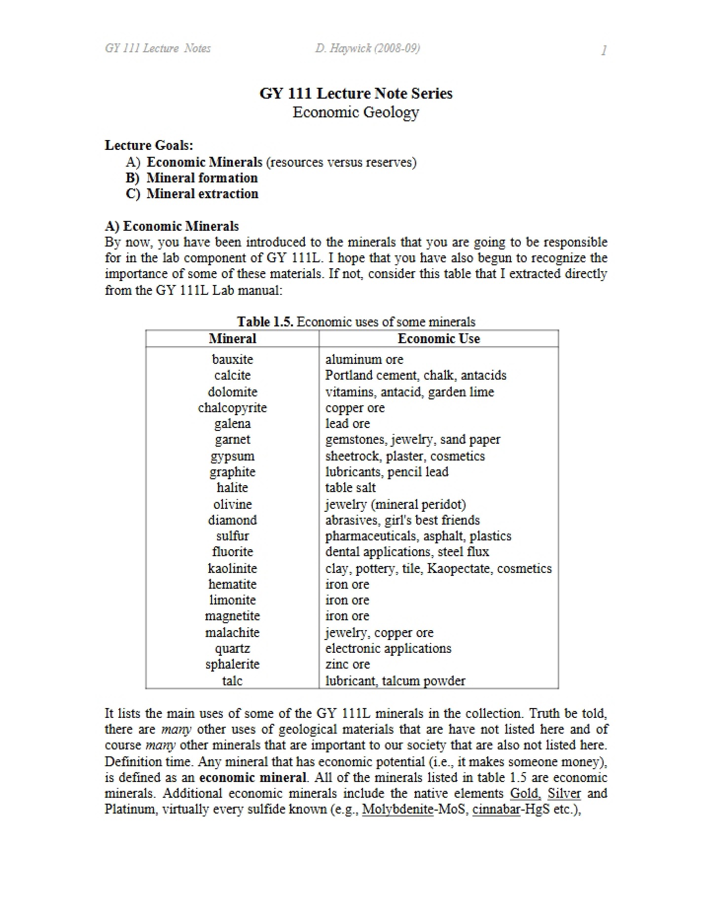 GY 111 Class Note Series
