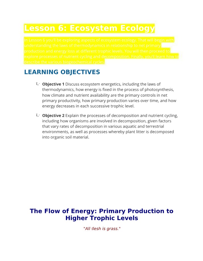 Ecosystem Ecology - Lesson 6
