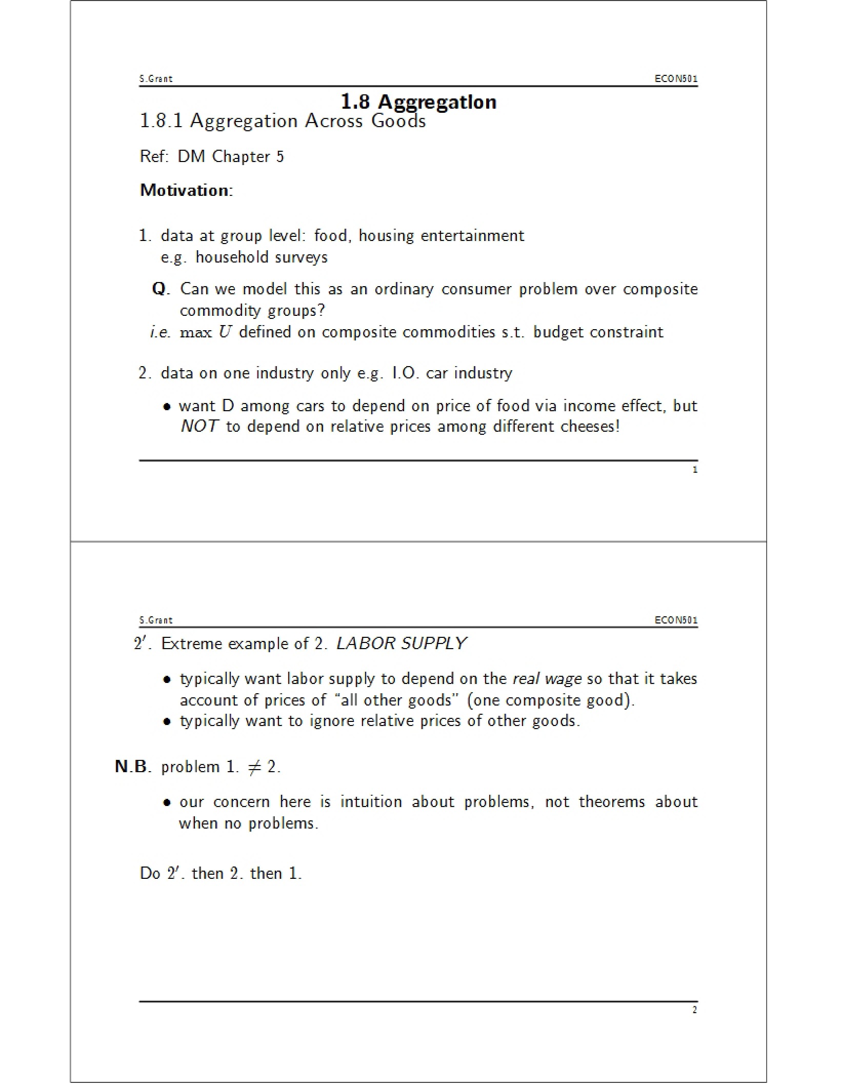 Microeconomic Theory I Class Notes