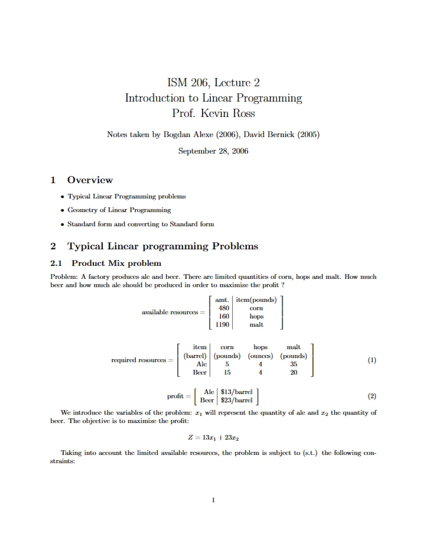 Linear Programming Introduction
