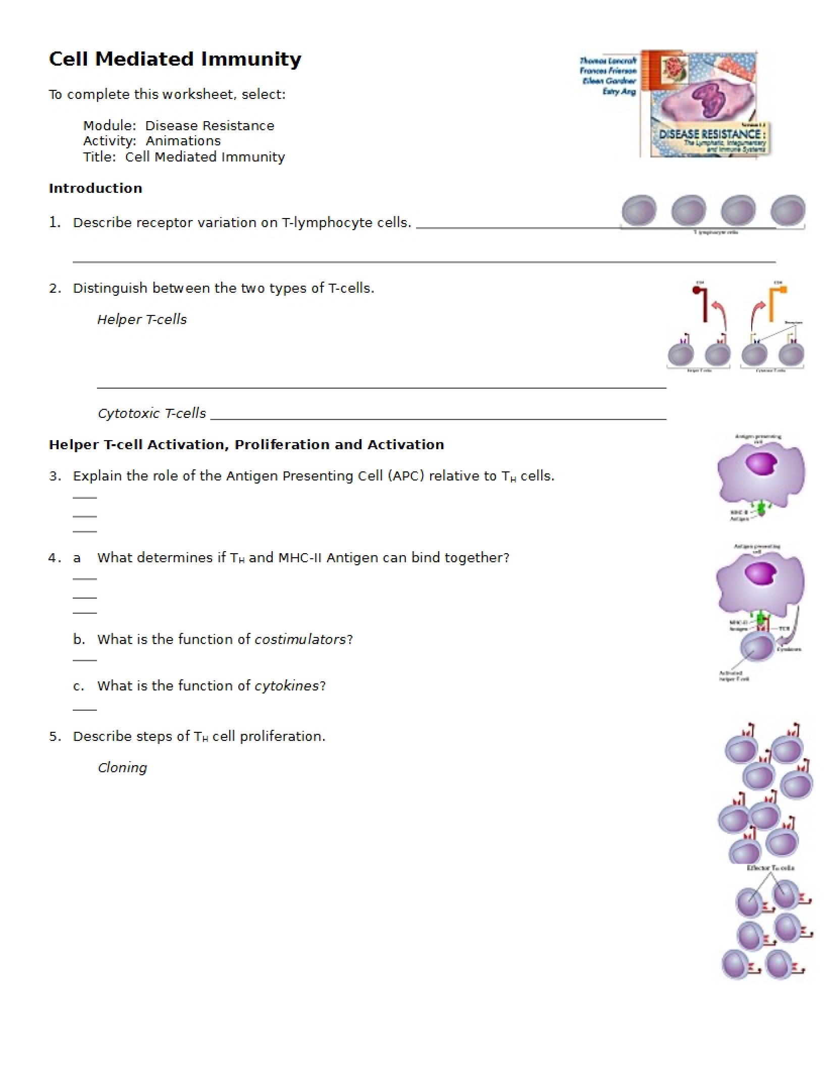 Cell Mediated Immunity (Worksheet 6)