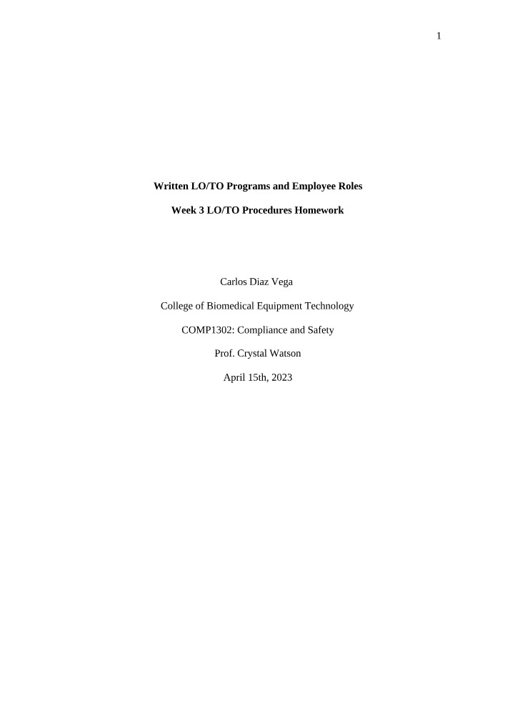 Written LO-TO Programs and Employee Roles - Week 3 Homework