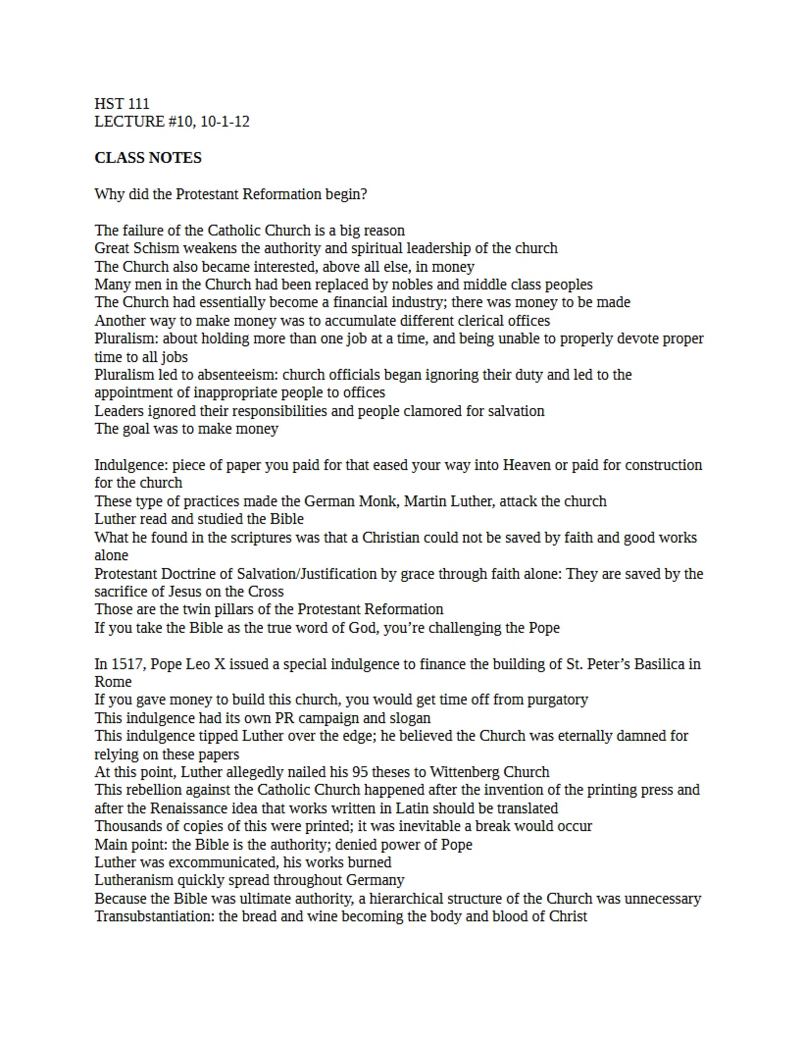 Early Modern Europe Lecture Notes
